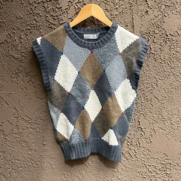 Vintage Genesis Argyle Knit Sweater Vest Size Womens Medium - Picture 1 of 3